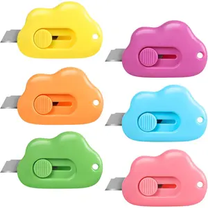Retractable 6Pcs Mini Utility Knife Letter Opener Envelope Slitter, Small Package Opener Paper Cutters with Keychain Hole for Office Home School Stationery DIY Crafts Rainbow Color