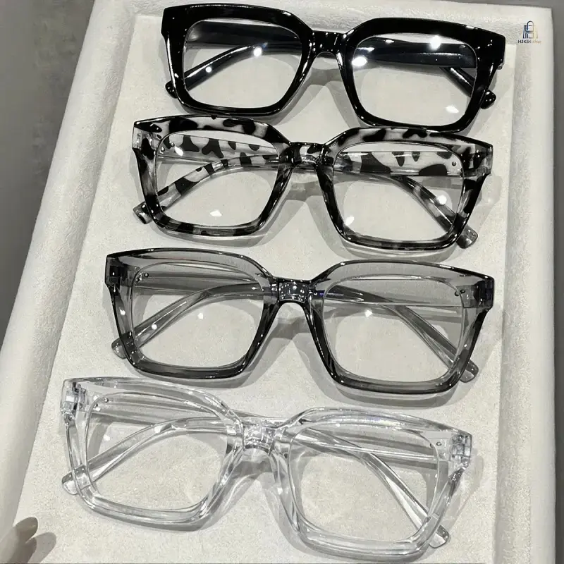 4pc Square Eyeglass Frames |     Anti Blue Light Clear Lens Glasses with Stud Decor, Stylish Non-prescription Eyewear for Daily Street Look Office Business Women Men