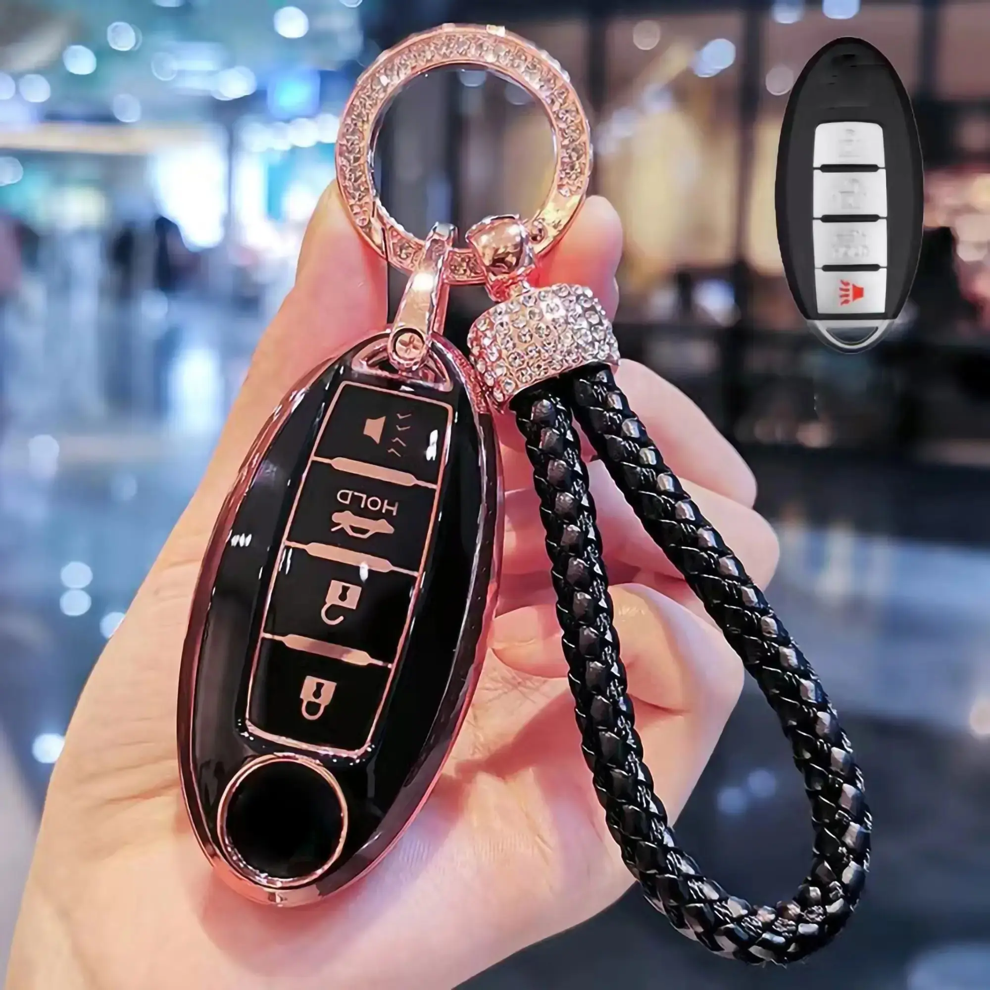 4-Button Key Fob Protector Cover for Nissan Altima Sentra Maxima Rogue Armada Pathfinder Infiniti, Durable Remote Key Shell