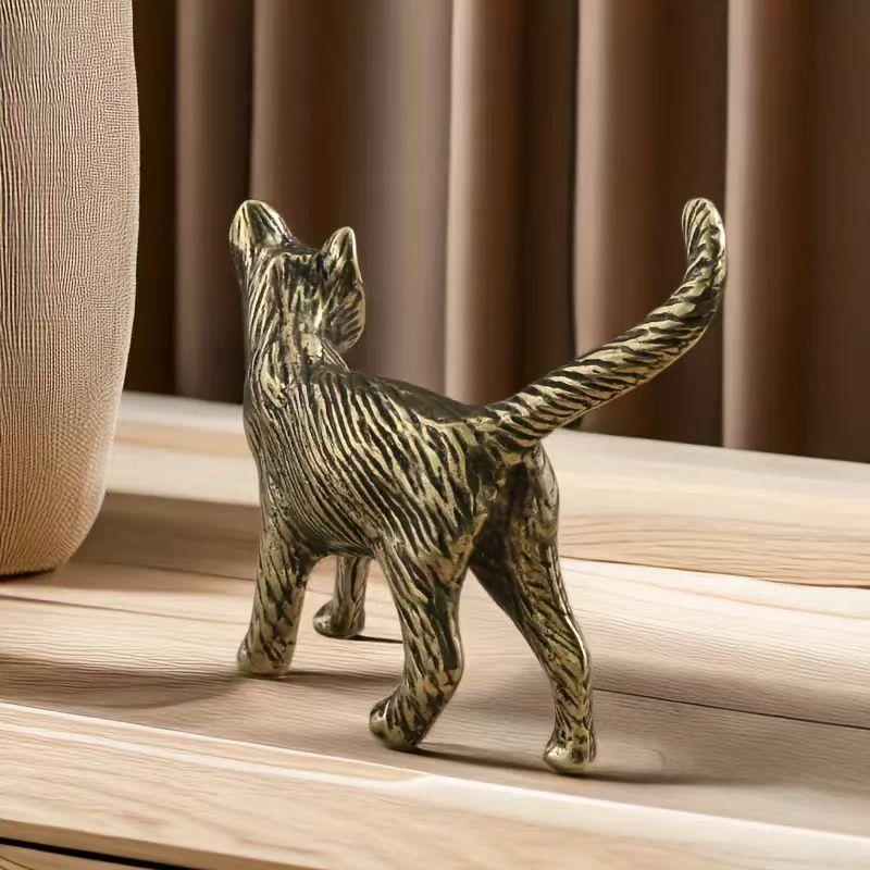 Brass Cat Figurine, 2 Counts Vintage Bronze Finish Handcrafted Animal Design Puppy Sculpture, Perfect Gift Idea for Decorative Home Decor, Ornaments