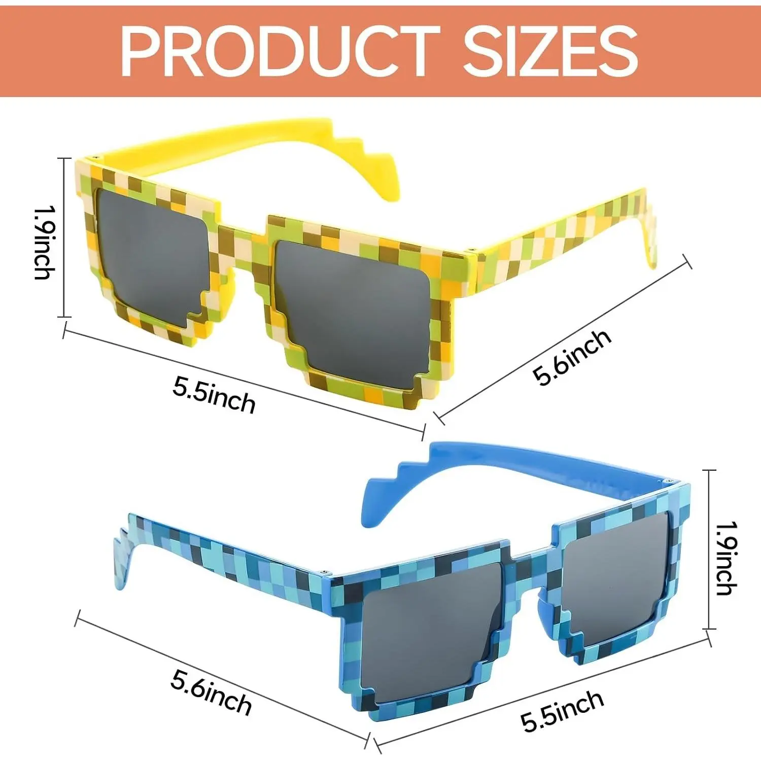 24-Piece Pixel Sunglasses Party Pack, Video Game Style Glasses in 8 Colors, Party Favors and Photo Props(Gift)