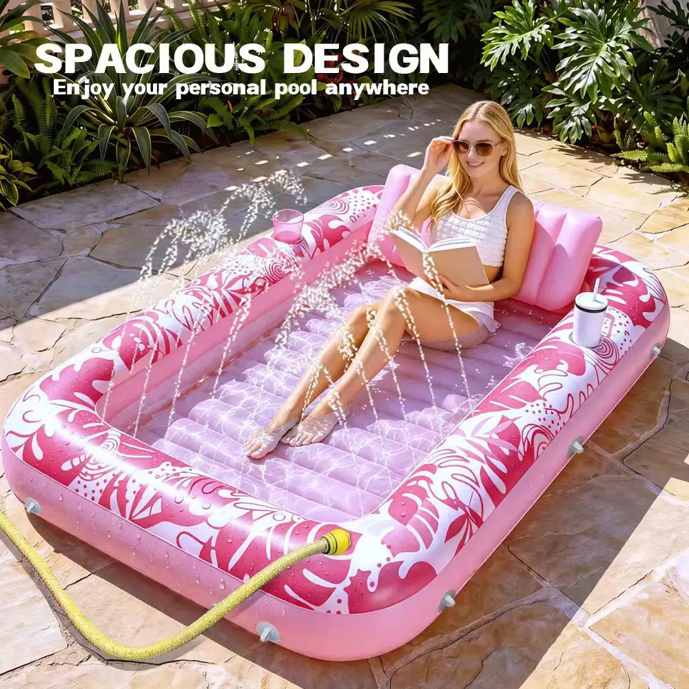 Large Inflatable Splash Pool, 70in*46in, Sun Lounger Float with Cup Holder, Pillow Included, 4-In-1 Pool Float, Party Gift, Inflatable Sofa Pool