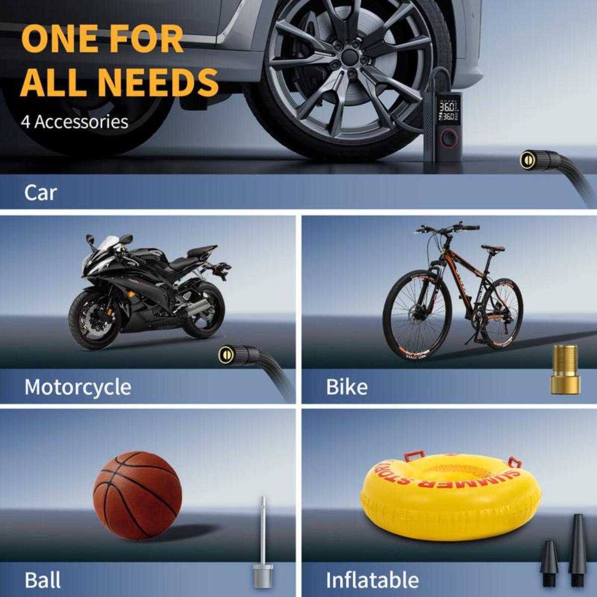 Cordless Tire Inflator Portable Air Compressor with Large Capacity Battery Wireless Digital Display Enhanced Safety Features for Cars & Inflatables Reusable