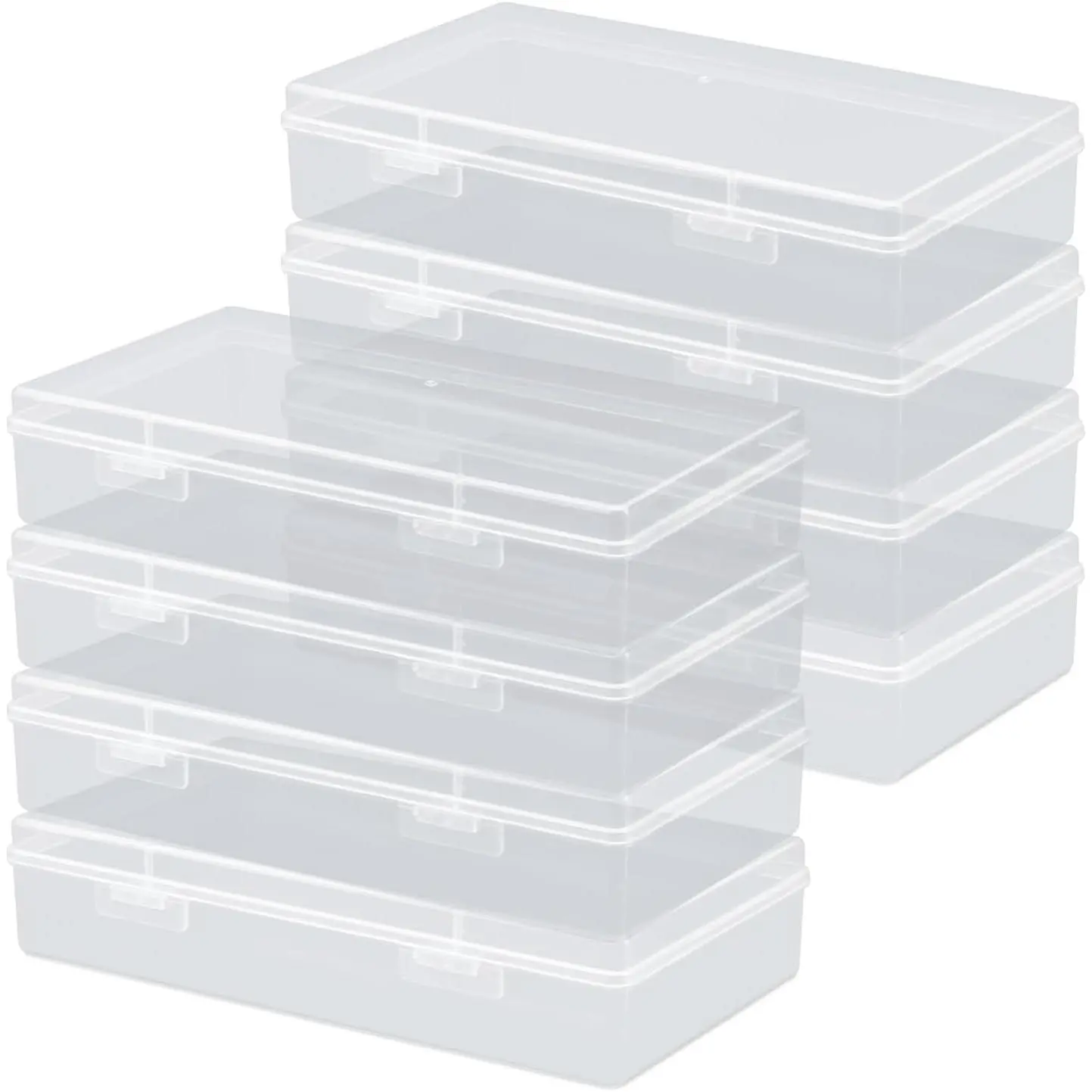 Clear Plastic Storage Containers, 8 Pack Mini Beads Box With Hinged Lid, Large Size (7.7 x 4.1 x 1.6 Inches)