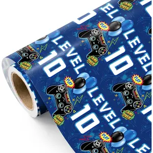 WRAPAHOLIC Gaming 10th Birthday Wrapping Paper Roll - Mini Roll - 17 Inch x 16.5 Feet - Gamer Controller Level 10 Video Game Wrapping Paper for Boys Birthday, Game Lover, Baby Shower