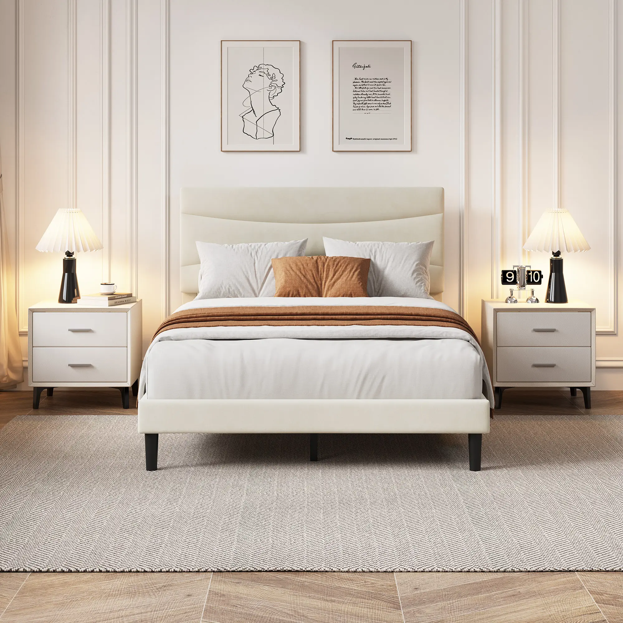 Modern Upholstered Bed Frame with Soft Padded Headboard,Sturdy Metal Steel Slat Support, Noise-Free Quiet Design,Easy Assembly,Heavy Duty Stable Bed Frame