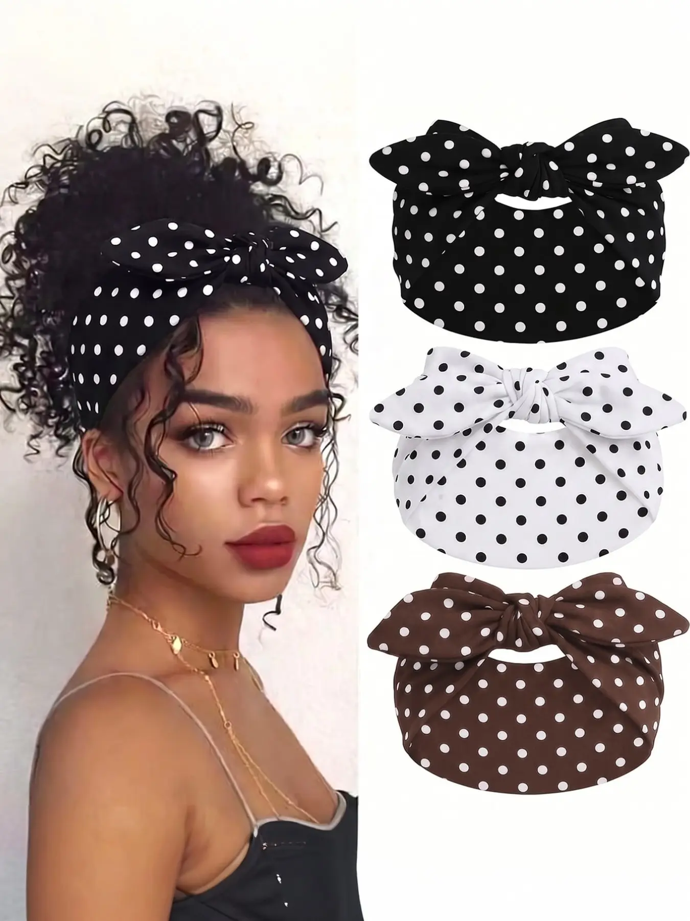 3 Pcs Polka Dot Bow Hairbands for Women, Elastic Vintage No Slip Headbands, Anti-Slip Sweatproof, Ideal for Sports Yoga Beach, All Seasons