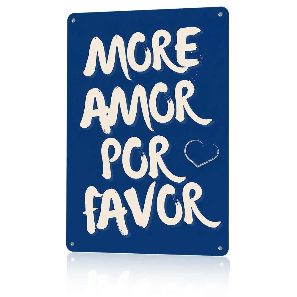 More Amor Por Favor Spanish Love Quote Wall Art, Dark Blue Brush Lettering Romantic Poster, Cute Heart Accent Wall Decor for Bedroom Living Room, Unframed