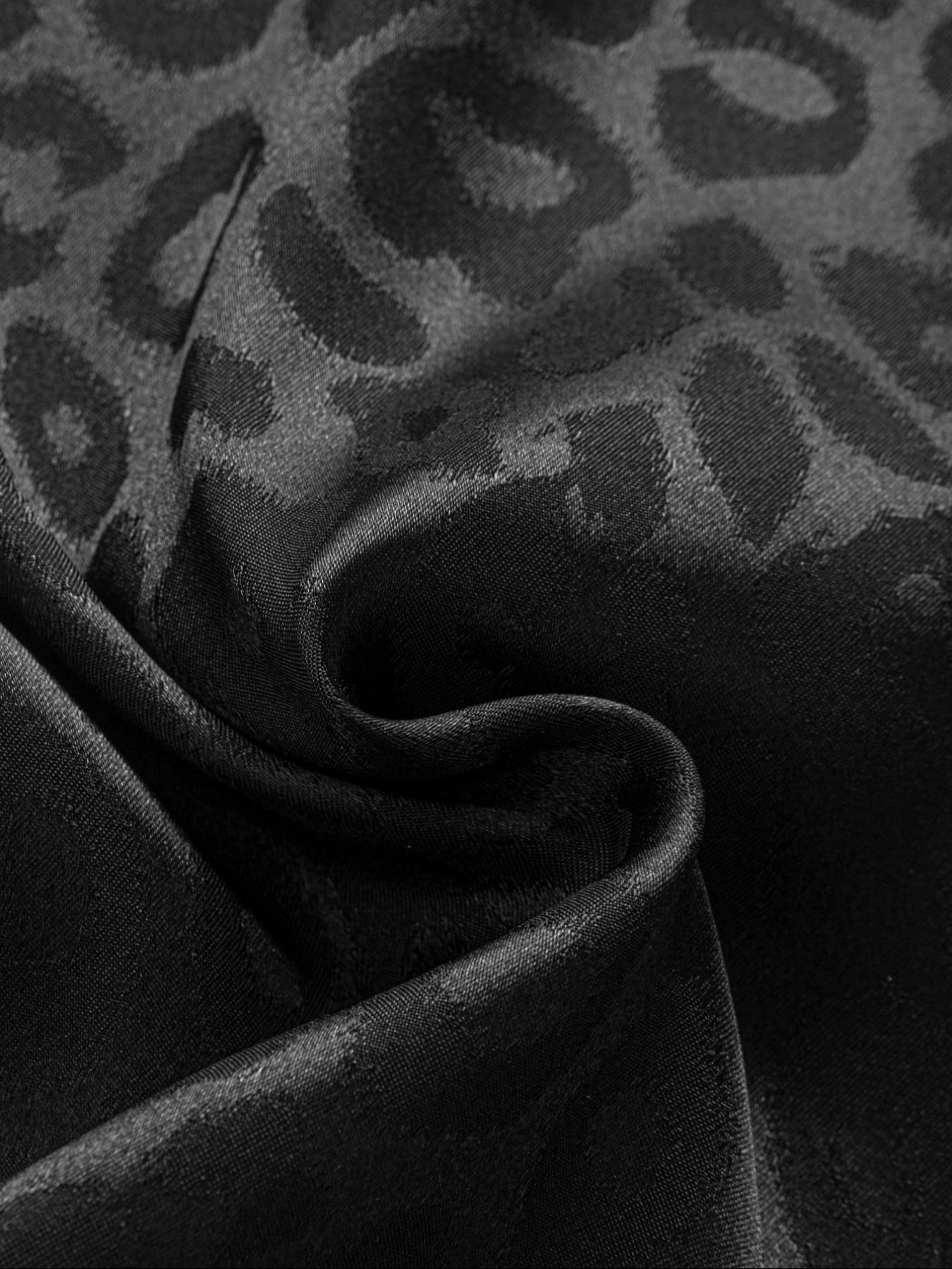 Men's Leopard Jacquard Satin Short Sleeve Shirt, Casual Party Shirt, Regular Fit Casual Soft Comfy Button Front Collared Top for Summer, Fashion Men's Clothes for Daily Wear