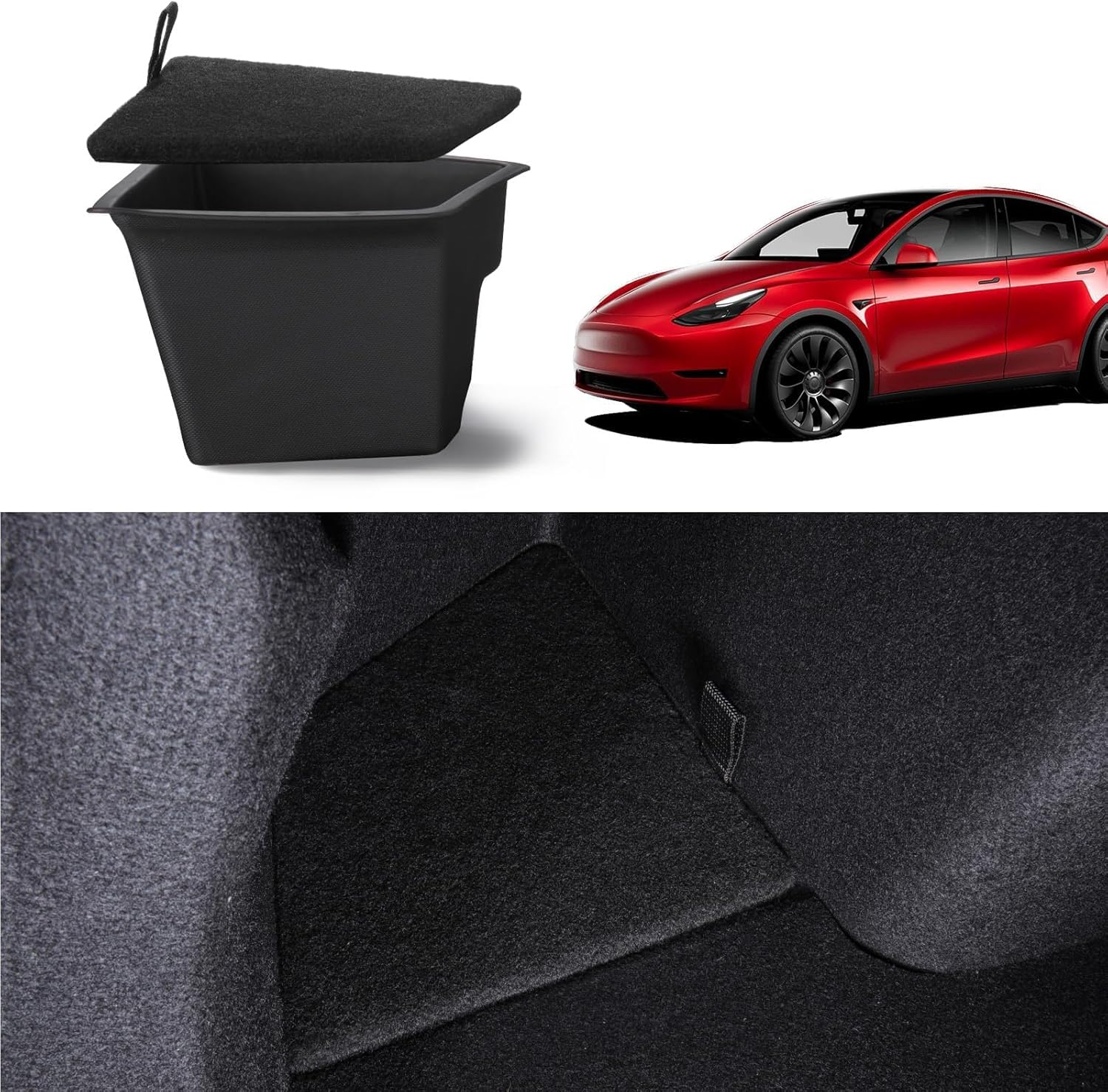 2023 2022 2021 Tesla Model 3 Trunk Storage Bin, Trunk Organizer with Carpeted Lid, Waterproof Rear Trunk Side Storage Box for Model 3 Interior Accessories