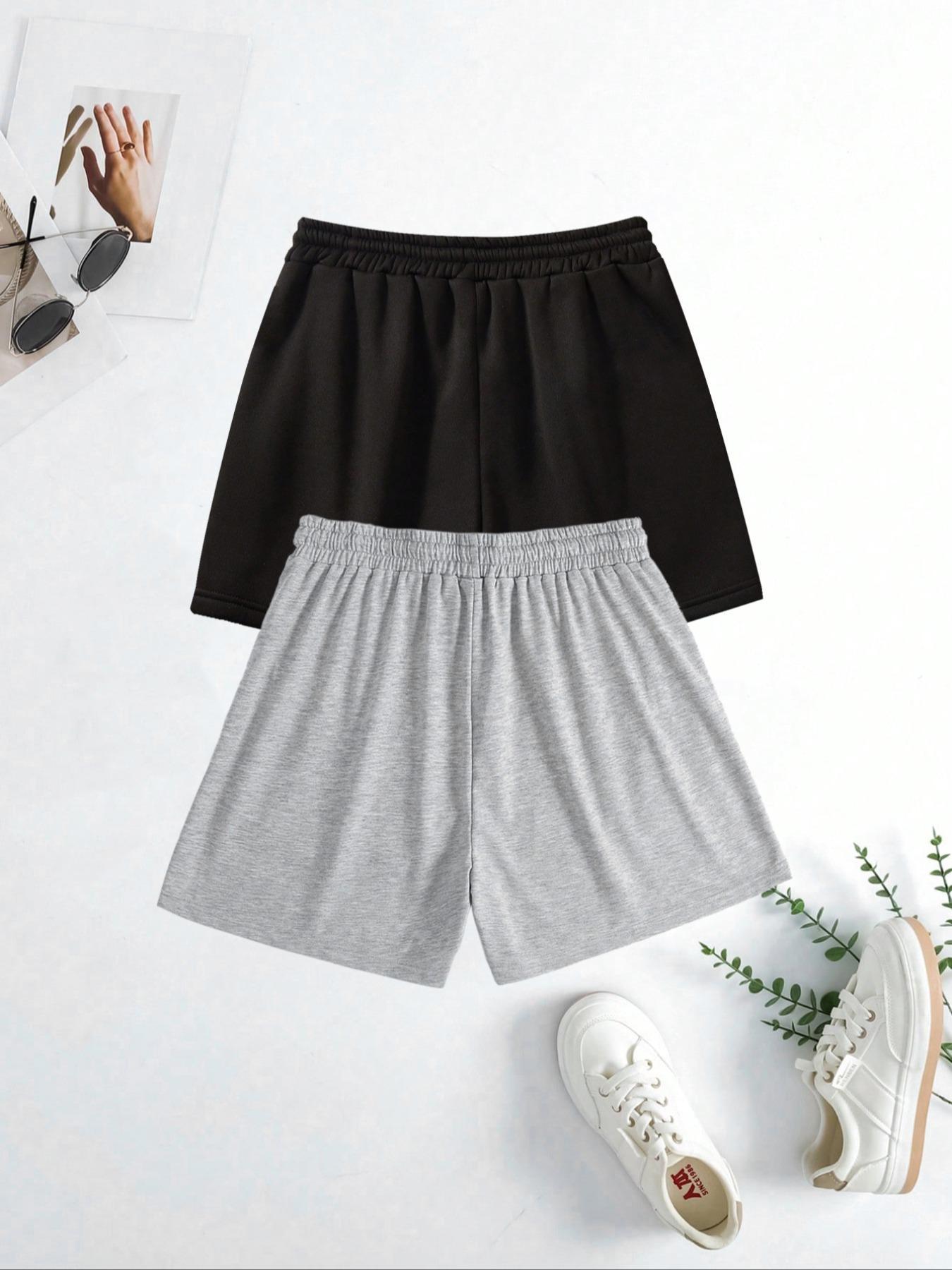Women's Letter Print Drawstring Waist Shorts, Casual Elastic Waist Pocket Shorts for Summer, Ladies Bottoms for Daily Wear