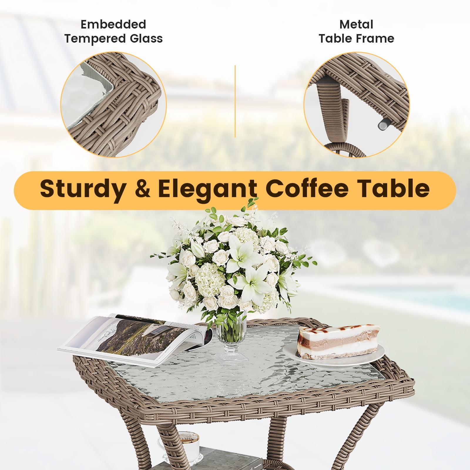 UDPATIO 3 Pieces Greenish Patio Furniture Set, Outdoor Swivel Rocking Chairs Wicker Patio Bistro Set Glass Top Side Table and Thickened Cushions Lounge SpringGardening