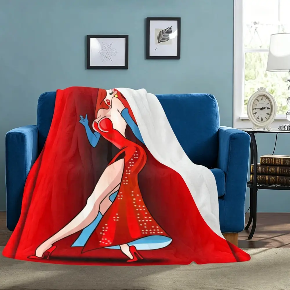 Jessica Rabbit Cartoon Flannel Plush Blanket - Soft, Breathable, Indoor Use, Comfy Vibes, Cozy Style, Ideal for Sofa/Bedrooms, Business Trips, Great Gift for Children