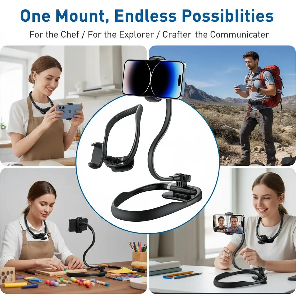 Wintory POV Neck Mobile Phone Mount - 16" Flexible Gooseneck Grip, Magnetic Lock, Adjustable Arm & Holder, Hands-Free Accessory Stand for Bed, Vlogging, Fits 4-7" Phones, Holiday Gift