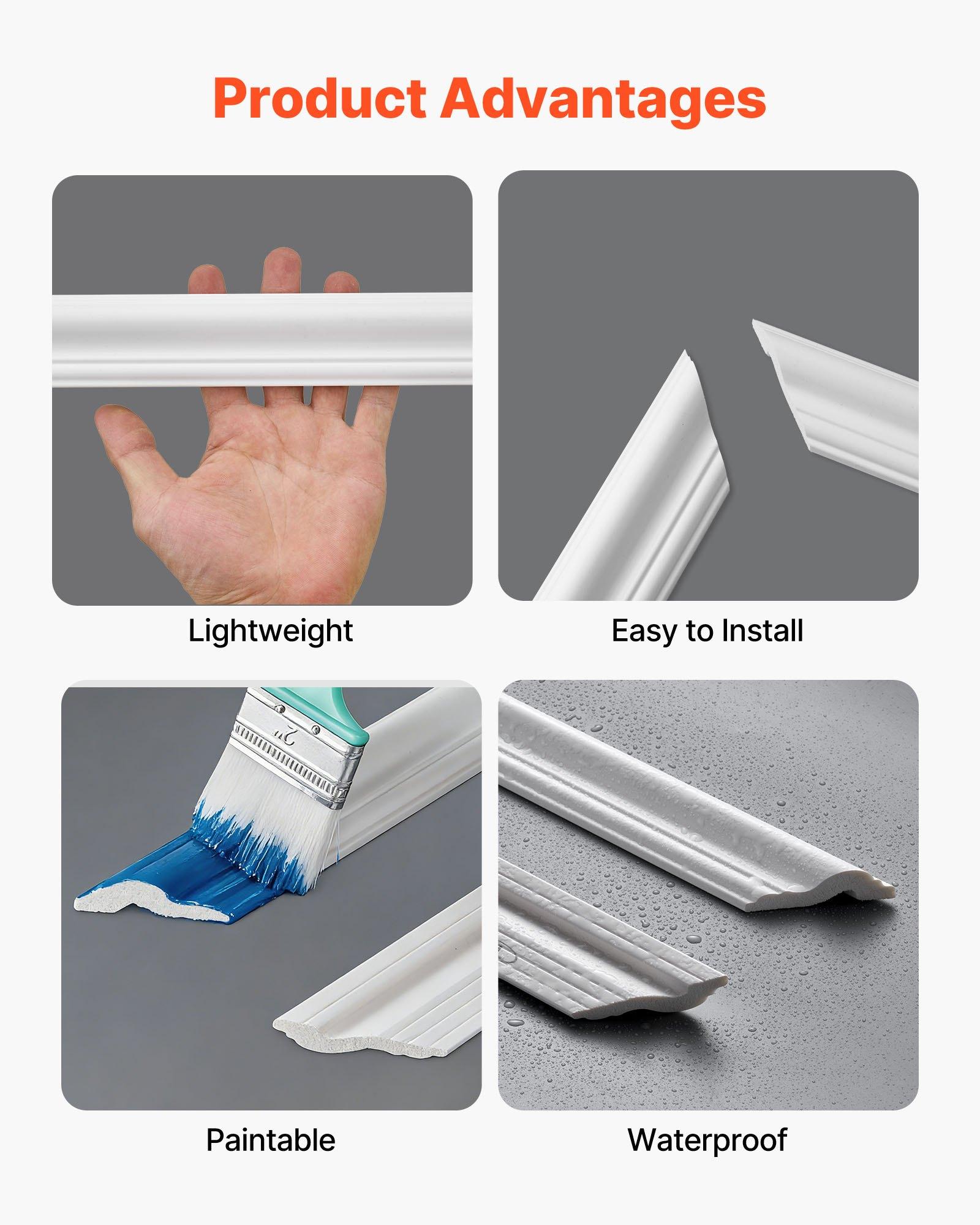 VEVOR Wall Molding 6 Pack, Wainscoting Panels Kit, Lightweight Paintable Polystyrene, Easy to Install, Waterproof Accent Wall Trim for Interior Décor Living Room, Bedroom, White (24x54 + 24x24 in) VEVOR Wall Molding 6 Pack, Wainscoting Panels Kit, Lightweight Paintable Polystyrene, Easy to Install, Waterproof Accent Wall Trim for Interior Décor Living Room, Bedroom, White (24x54 + 24x24 in)