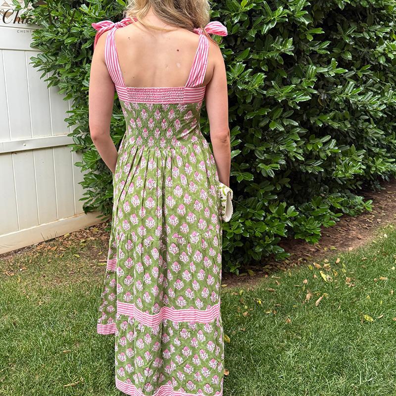 Women Summer Maxi Dress with Pockets 2025 Spaghetti Strap Sundress Casual Flowy Boho Dress Floral Tiered Beach Dress