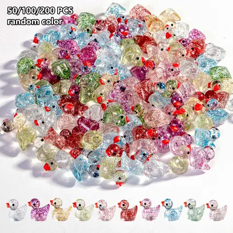 50/100/200 Pcs Glow-In-The-Dark Resin Duck Figurines, Multicolor Semi-Transparent Mini Ducks, Moss Micro Landscape Decor, Garden Sculptures