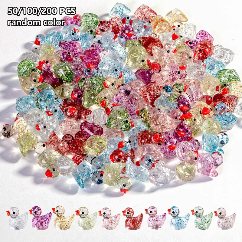 50/100/200 Pcs Glow-In-The-Dark Resin Duck Figurines, Multicolor Semi-Transparent Mini Ducks, Moss Micro Landscape Decor, Garden Sculptures