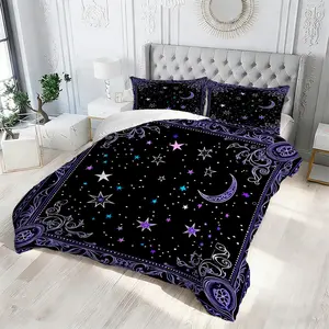 2/3Pcs Starry Sky Pattern Comforter Set, Mystic Black Bedding Set, Soft Quilted Quilt, Perfect for Teen Bedroom Home Decor, Ideal Gift for Starry Sky Lovers. 1 or 2 Pillowcase, No Filling