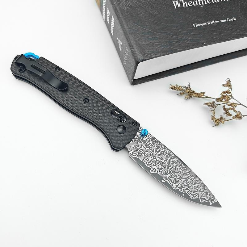 Outdoor Folding Knife – Damascus Steel Blade, Carbon Fiber Grip – EDC Survival Tool for Hiking, Camping & Fishing