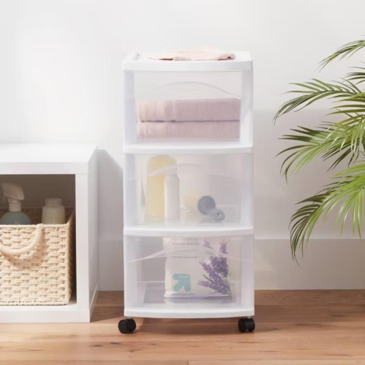 Medium Three-Drawer Cart Doubles as a nightstand, dresser, or efficient use of closet space. Lightweight Organiser