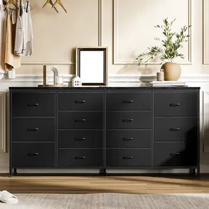 Modern 63" Dresser TV Stand – 14 Drawer Long Fabric Storage  with Power Outlets – Fits 65-75 Inch TVs – Multi-Functional Entryway, Bedroom Organizer buffet cabinet