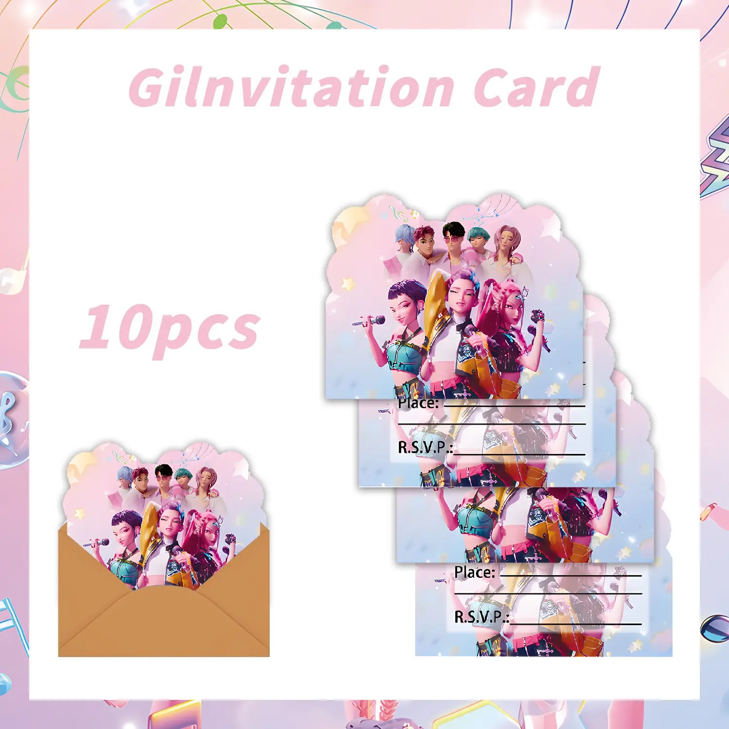 10 Korean Cartoon Girl Group Party Invitation Cards, Birthday Party Invitations, Perfect for Celebrations, Adds Ceremony to Events