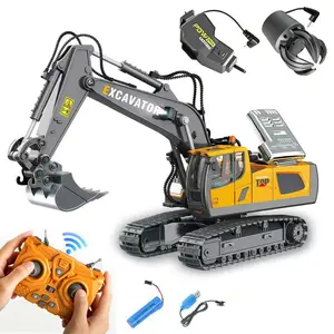 3-in-1 Alloy Remote Control Excavator Toy Truck – Includes Excavator / Ripper / Grabber. Boy’s Toy with 680° Rotation, Metal Bucket, Lights & Sounds Construction Toy, Birthday Gift, Truck Engineering Vehicle, Toy for Boys Aged 3-8.