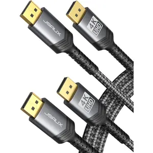 DisplayPort Cable 2 Pack 10ft 4K DP 1.2 Cable Support 4K@60Hz 2K@165Hz 2K@144Hz HDR 21.6Gbps FreeSync G-Sync Cord for Gaming Monitor Graphics 3090 PC Grey