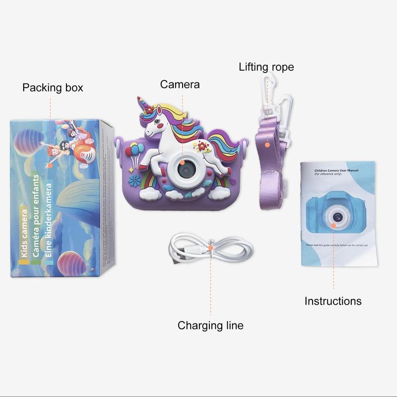 Multifunctional Camera with 5 Puzzle Games, Cute Unicorn Silicone Case, 1080P HD Lens, Home Selfie Photos, Video Recording, Birthday Gift