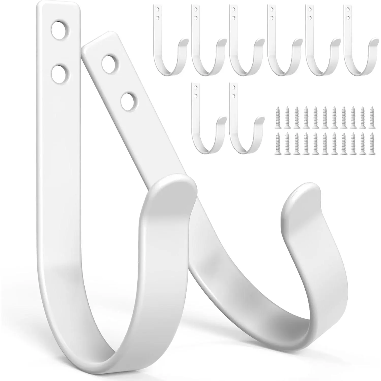 White Towel Hooks for Bathroom Wall, Large Heavy Duty Utility Metal Hanger, Rustproof Screw-in Hooks for Closet, Bedroom, Modern  Decor, 10 Pack