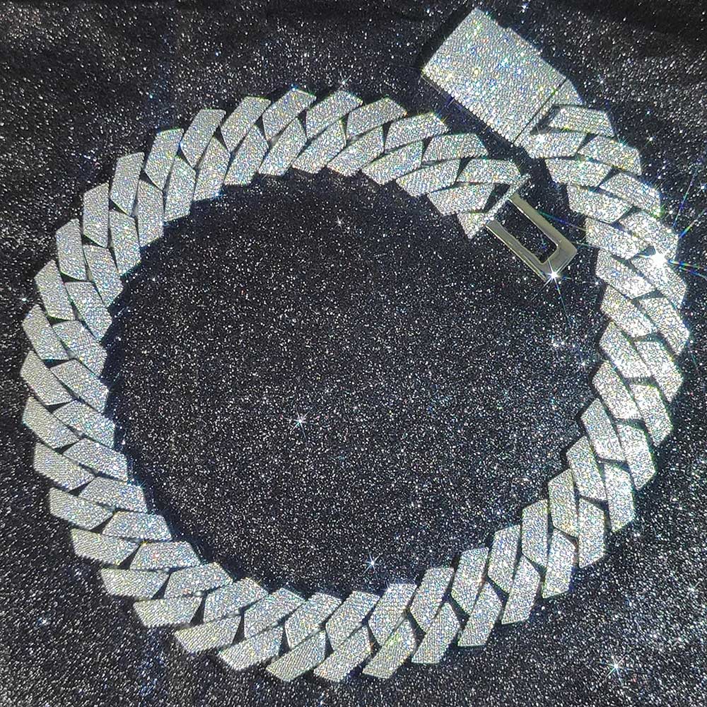Pass  Test  25mm Wide 4Rows  Solid Silver Cuban link chain for Rapper Hip Hop Iced Out Necklace