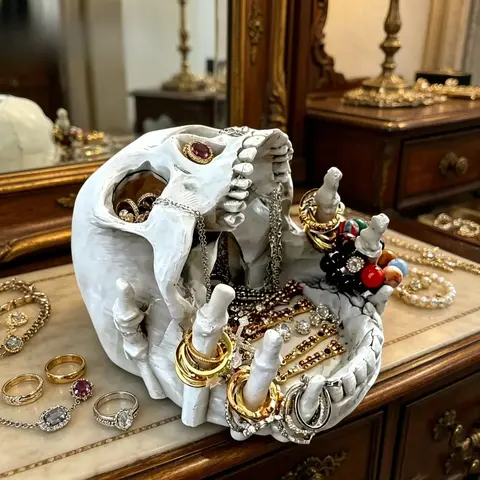 UYYFCA Acrylic Skull-Shaped Resin Decorative Organizer Box - Gothic Halloween Multi-Compartment Jewelry Storage for Rings, Earrings, Necklaces, Desktop Decor, Ideal Gift for Loved Ones