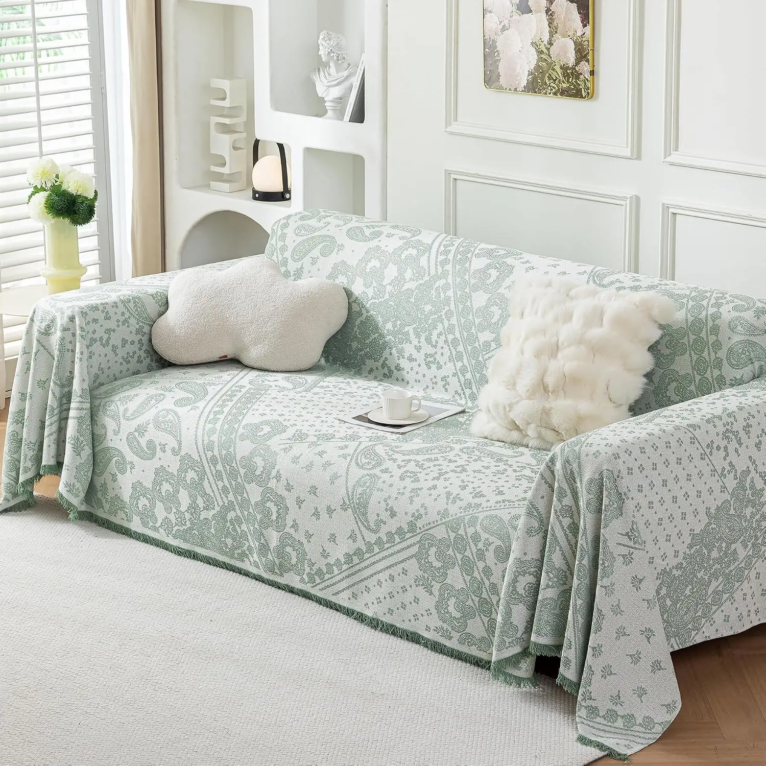 71x102 Inch Green Couch Cover, Reversible Chevron Blanket| 71x102 Inch Green Couch Cover, Reversible Chevron Blanket