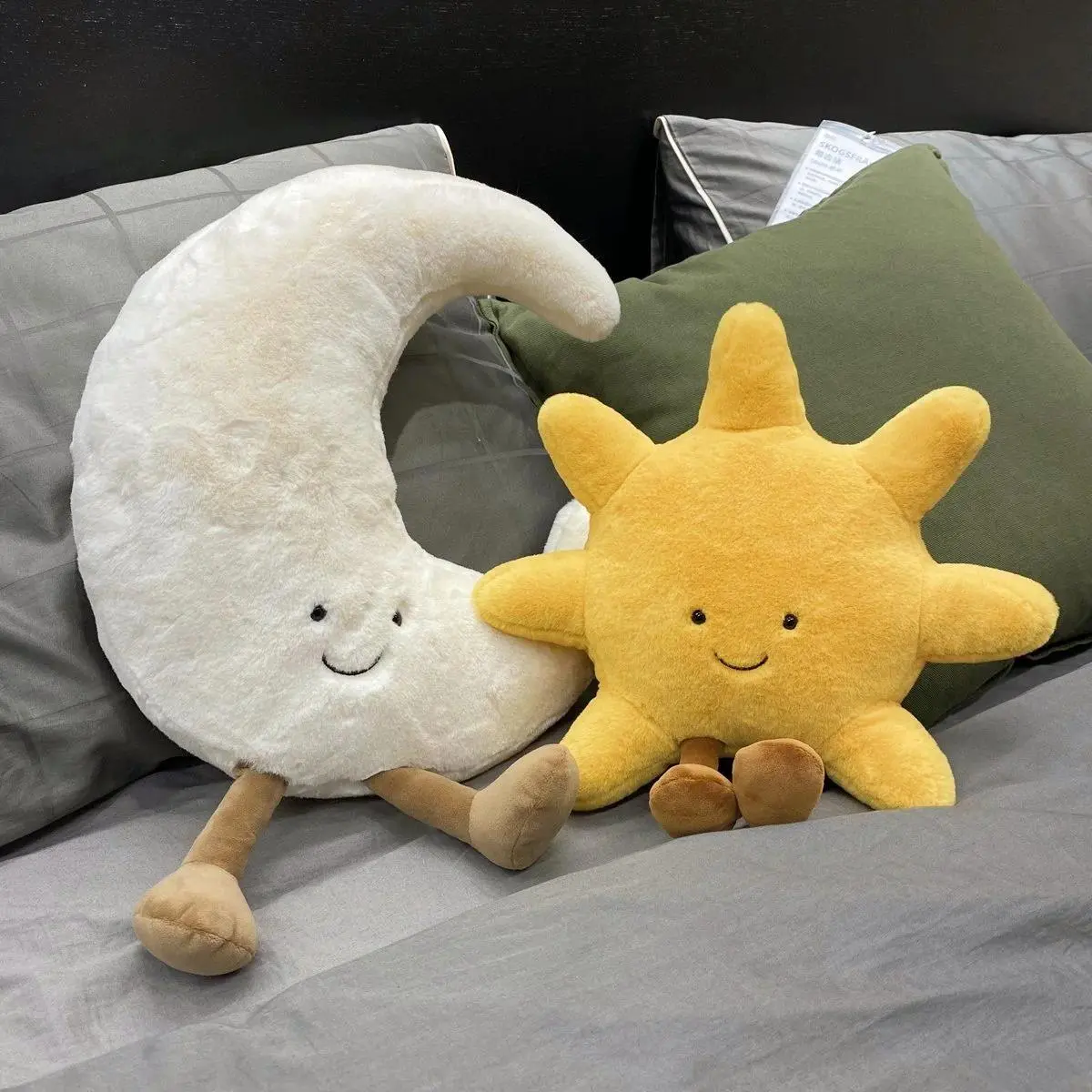 Smile Face White Moon & Yellow Sun Plush Toy with PP Cotton Filling, Cute Cartoon Weather Stuffed Plushie for Kids, Bedroom Decor & Sofa Throw Pillow (Stress Relief Classic Novelty Toy), Plush+Pp Cotton Filling