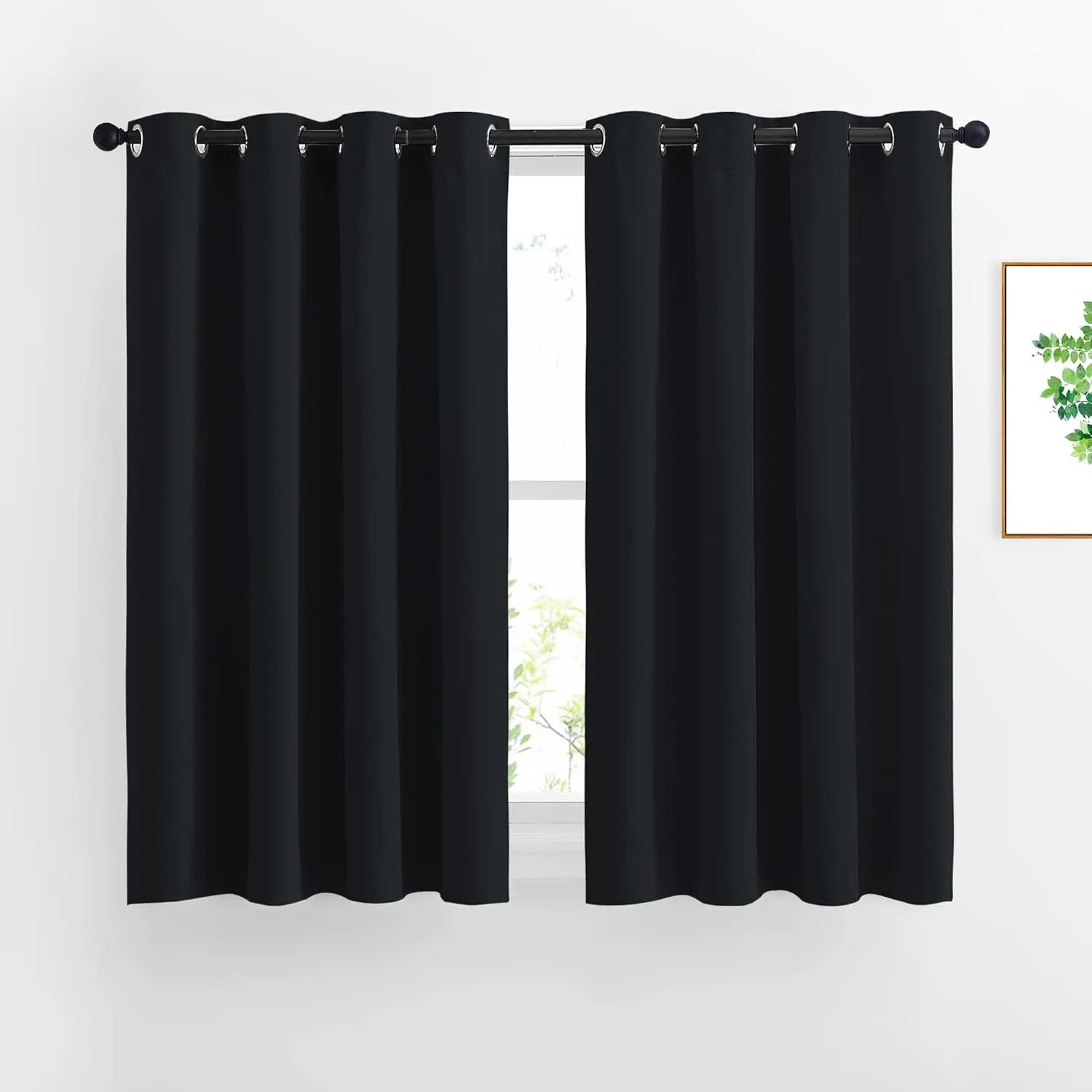 Window Curtains Blackout Drapes - Black Energy Saving Blackout Draperies for Bedroom/Living Room (2 Panels, 52 inches Wide by 45 inches Long)