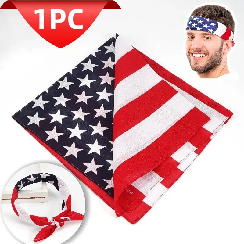 54x54cm American Flag Handkerchief, Polyester Print Large Handkerchief, Usa Flag Scarf, Durable Fabric, Perfect Gift Idea
