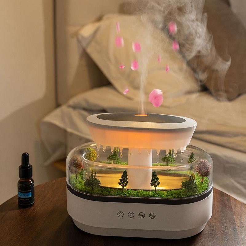 Raindrop Design Humidifier Diffuser, Novel Night Light with 8 Color Changes, Mist Humidifier with Plant Landscape Effect & White Noise
