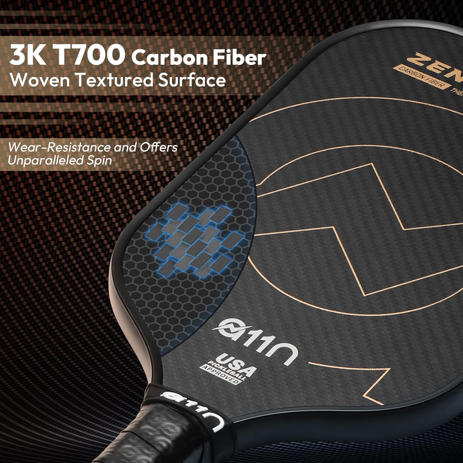 Pickleball Paddle 16mm | T700 Carbon Fiber with  Injected Walls | Enlarged Sweet Spot | Elongated or Wide  Shape