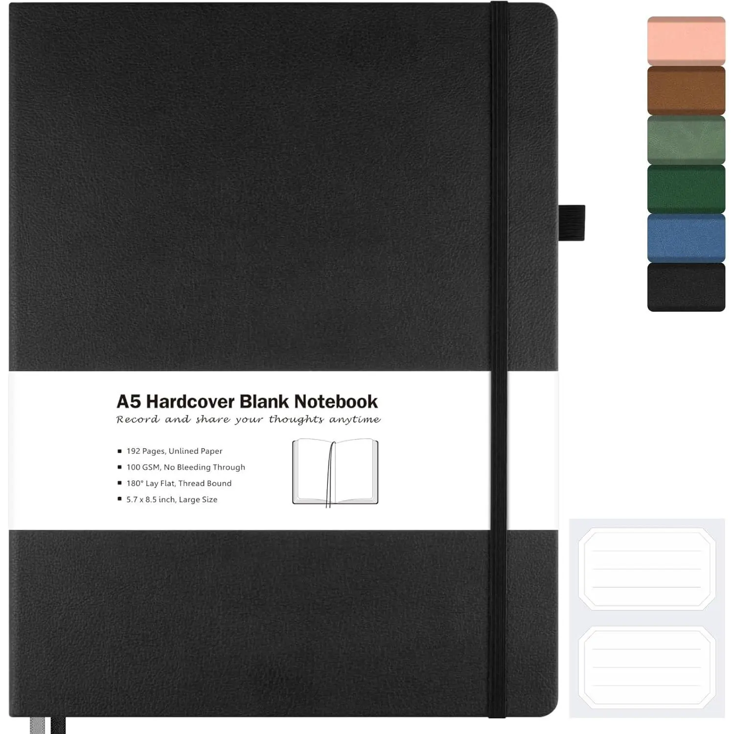 Blank Notebook, Hardcover Sketchbook, Leather Unlined Journal for Women Men | No Bleed Thick Paper Sketch Book for Drawing/Writing/Journaling, Lay Flat, A5 Portable Size for Work, School, and Travel