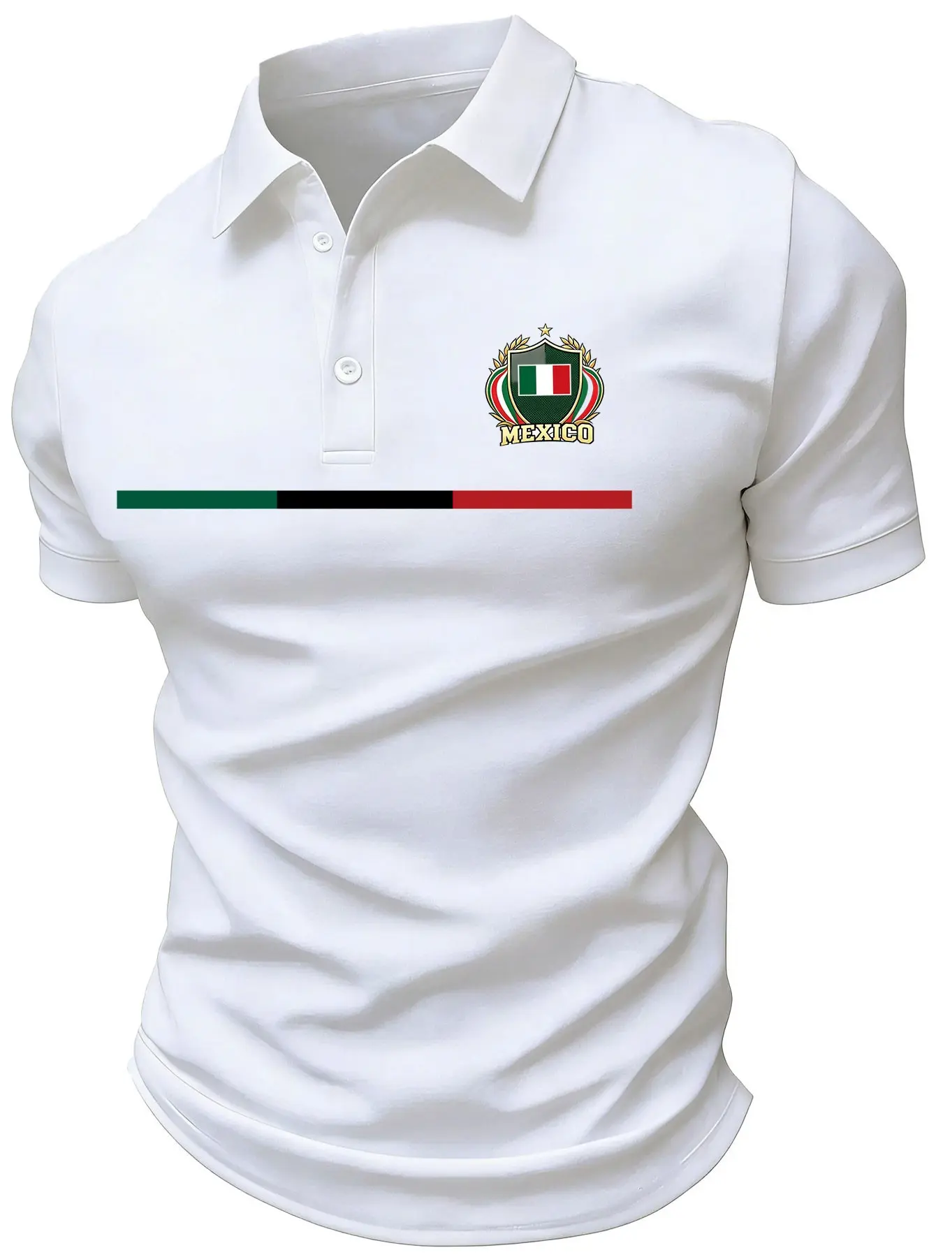 Men's Slim Fit Mexican Flag Eagle Emblem Graphic Polo Shirt, Patriotic Short Sleeve Stand Collar T-Shirt, Summer Casual Top for Parties and Bbqs, Collared Polo Shirts