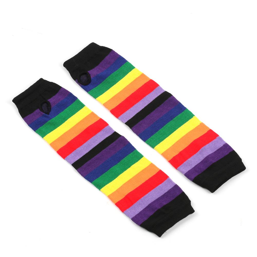 Rainbow Knitted Gloves Colorful Striped Long Sleeves Soft Stretchy Warm Handwear LGBTQ+ Pride Month Essential Vibrant Striped Knit Mitts for European & American Pride Parade Music Festival Holiday Party Cosplay Daily Casual Wear Lightweight Durable Fashio