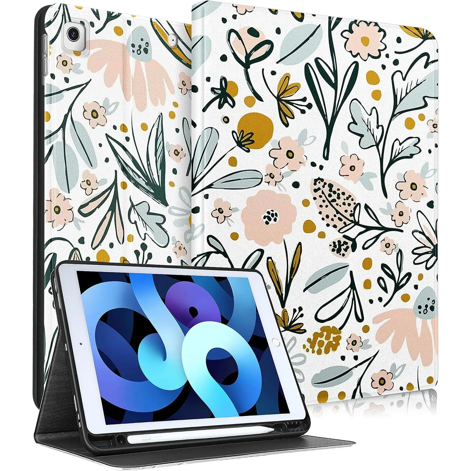 for iPad 9th/8th/7th Generation Case 10.2 Inch Girls Cute Women Folio  Cover Pencil Holder  Floral Aesthetic Design Girly Teens  Cases for iPad 7/8/9 Gen A2602 A2270 A2197
