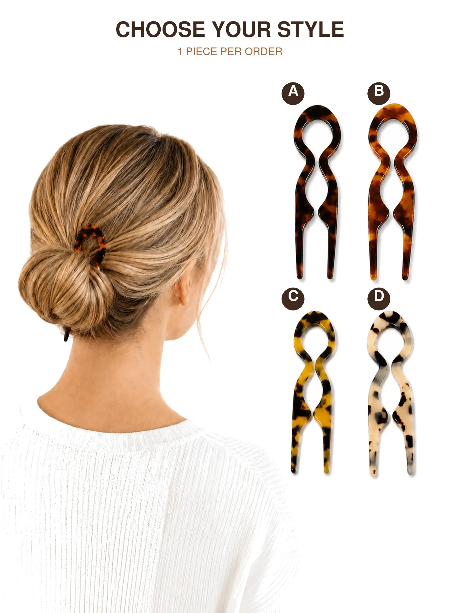 1pc 3.2-Inch Acetate French Hair Pin, Curved Tortoiseshell Hair Fork for Chignon Bun, Updo and Half-Up Hairstyles for Women