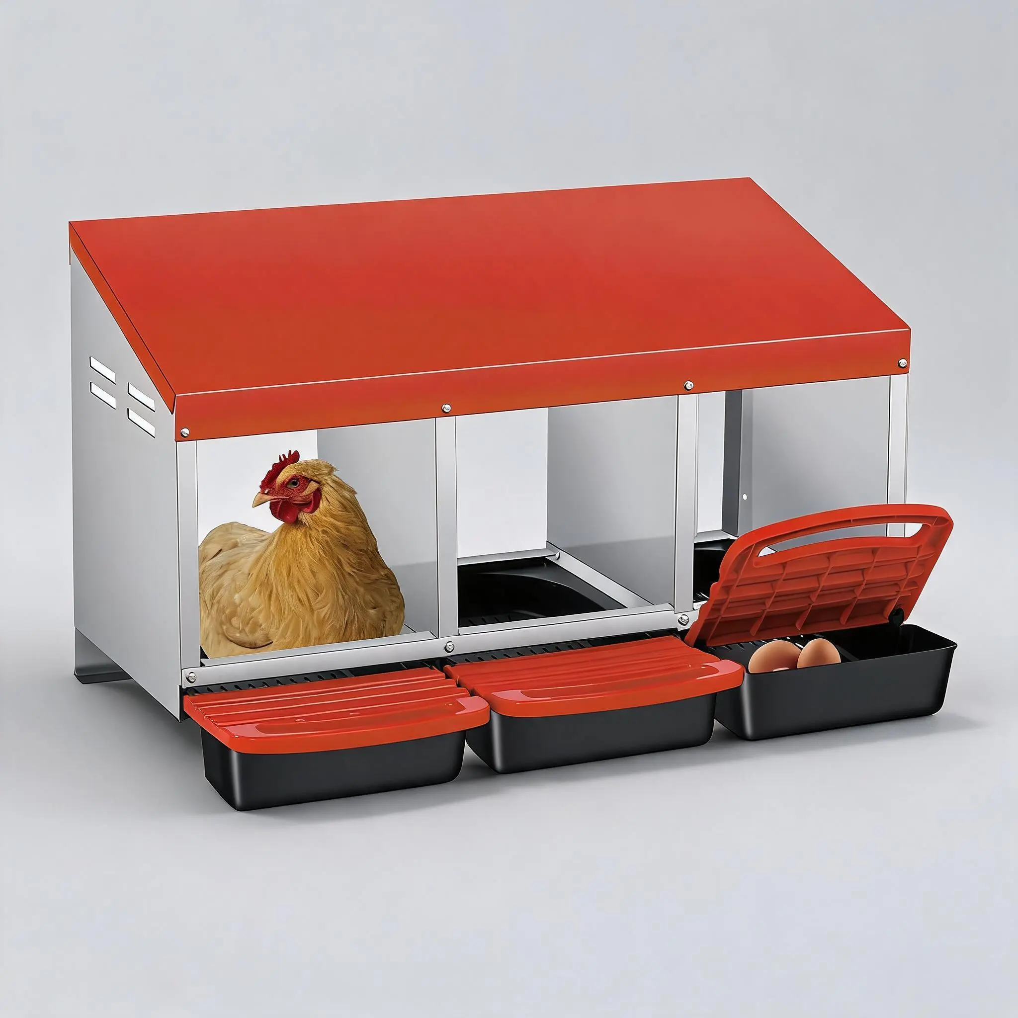 Chicken Nesting Boxes, 4 Compartment Metal Roll Away Nest Box for Chicken and Poultry to Collect Eggs, Chicken Laying Box for Chicken Coop