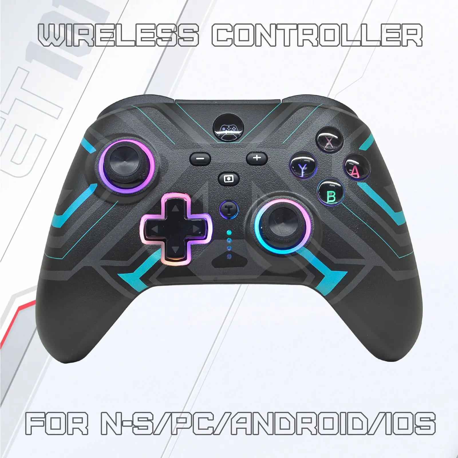 Wireless Controller for Ns/PC/android/iOS, 1000mah Battery, 16 Hours Runtime, RGB Lights, Turbo Function, Vibration Feedback, Multiplatform Game Controller