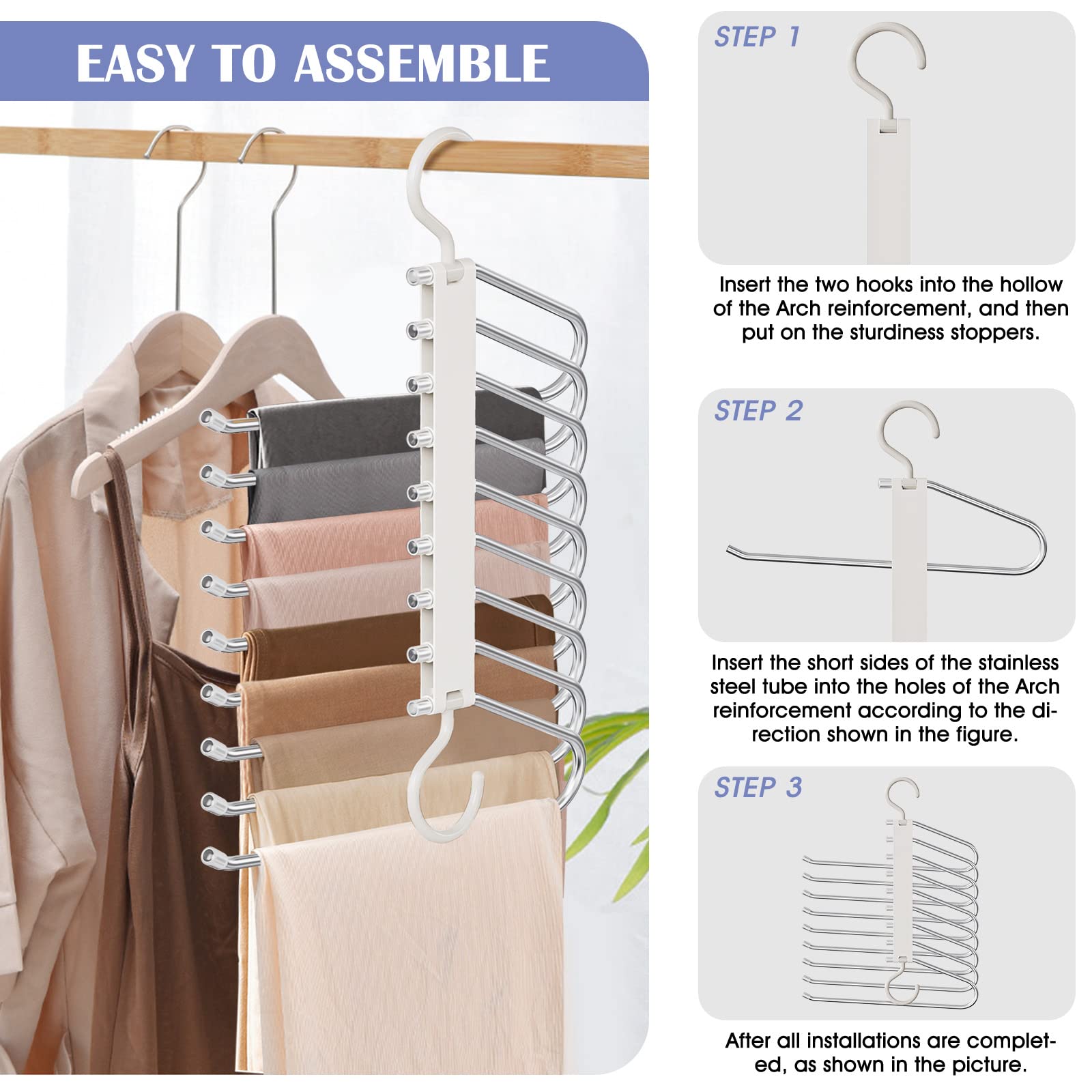 9-layer Pants Hanger, Space Saving Pant Hanger Organizer, Multifunctional Pants Organizing Rack, Closet Organizer for Pants Jeans Leggings Trousers, Pants Holder