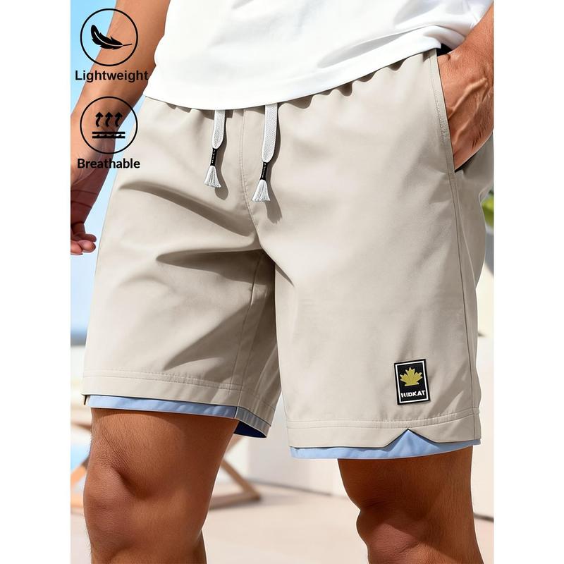 Men's Summer Casual 5-Point Cotton Sports Shorts - Lightweight, Breathable, Mock 2-Piece Cut, Adjustable Elastic Drawstring Waist, Menswear for Outdoors, Daily Relaxation, Slogan Print Design