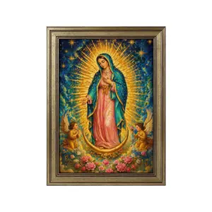 Golden Wood Framed Religious Wall Decor, Hanging Home Decoration Gift for Spiritual Spaces