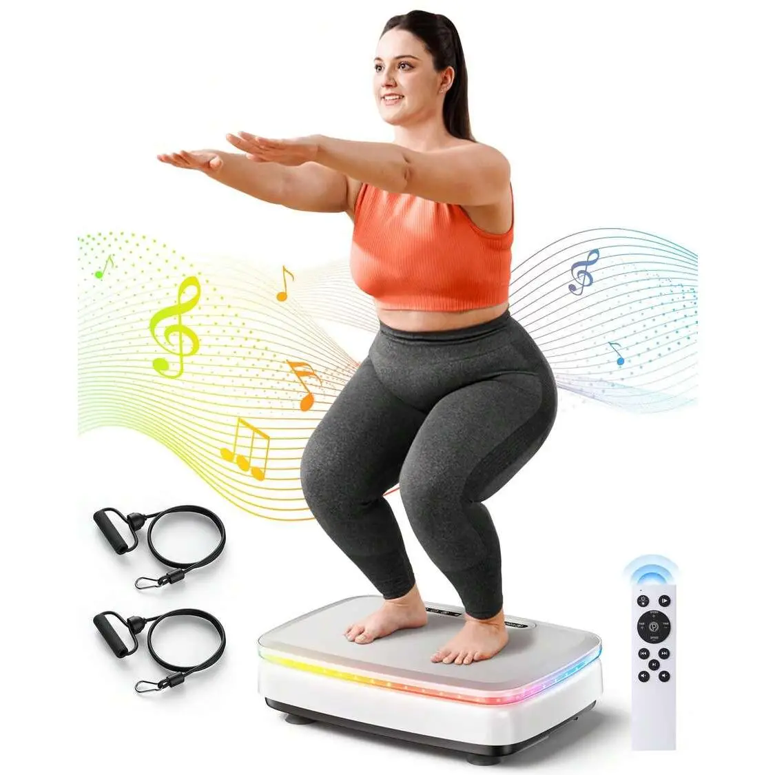 Whole Body Vibration Plate Exercise Machine Home Fitness Equipment with LED Display Bluetooth Music Rhythm Sync Remote Control for Waist Legs Buttocks Arms Toning 15Min Daily Workout